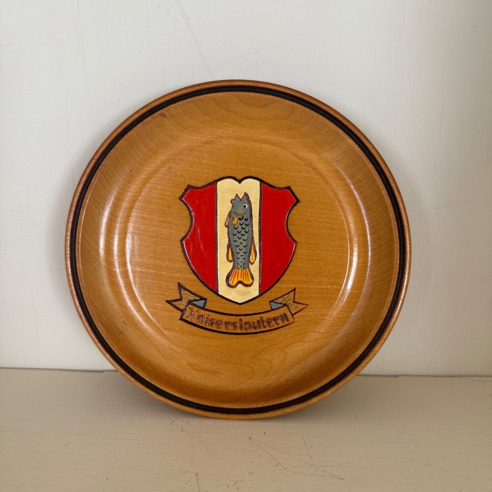 Vintage Kaiserslautern Wooden Decorative Plate With Painted Crest Design